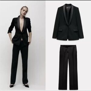 Zara  New Black Tuxedo Blazer And Trousers Suit, Co Ord Set Size S